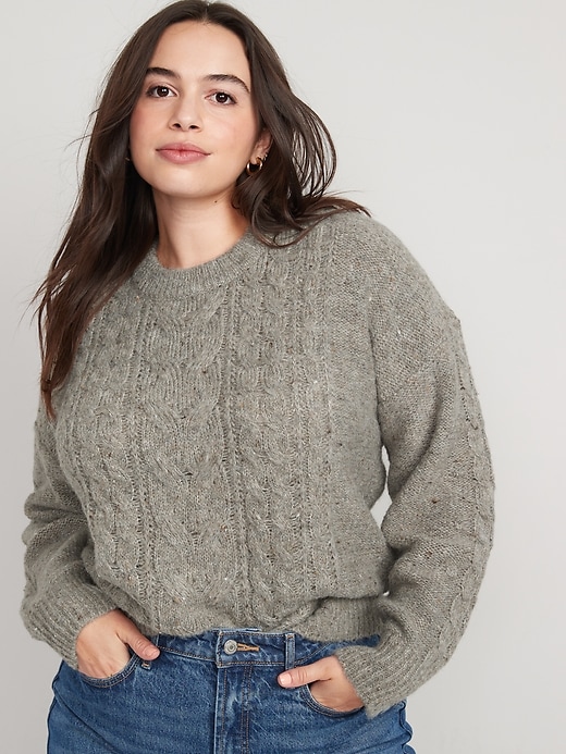 Image number 5 showing, Speckled Cable-Knit Sweater for Women