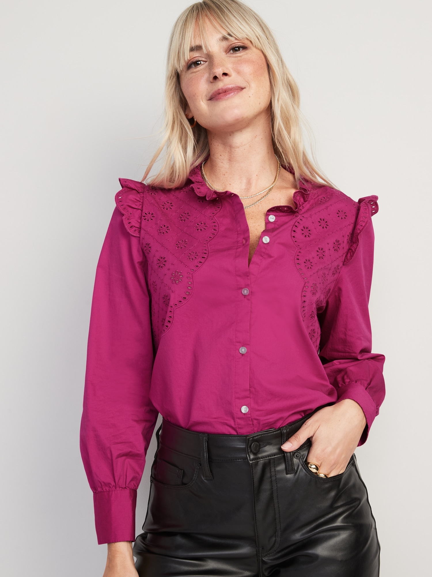 button up shirt with ruffles