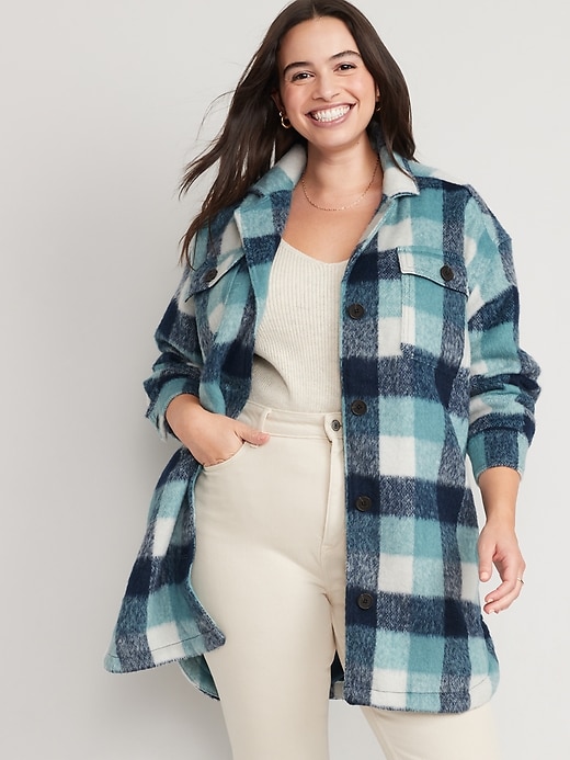 Image number 5 showing, Printed Flannel Long Utility Shacket for Women