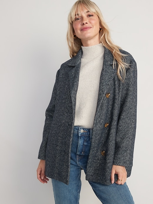 Soft-Brushed Herringbone Button-Front Car Coat for Women | Old Navy