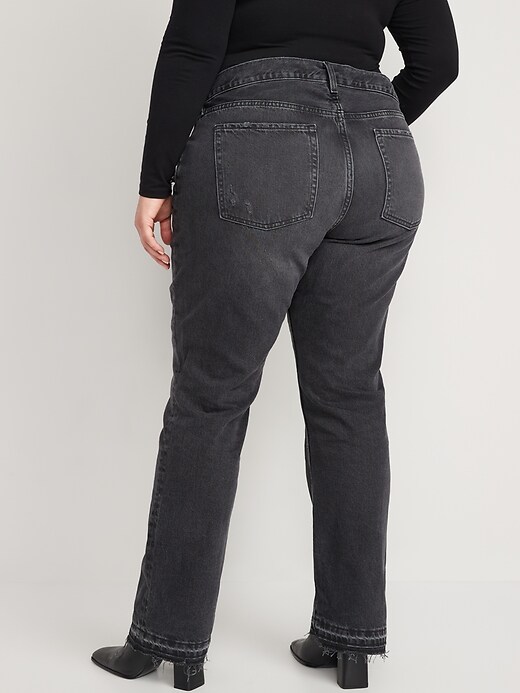 Image number 8 showing, Mid-Rise Slouchy Boot-Cut Black Non-Stretch Cut-Off Jeans for Women