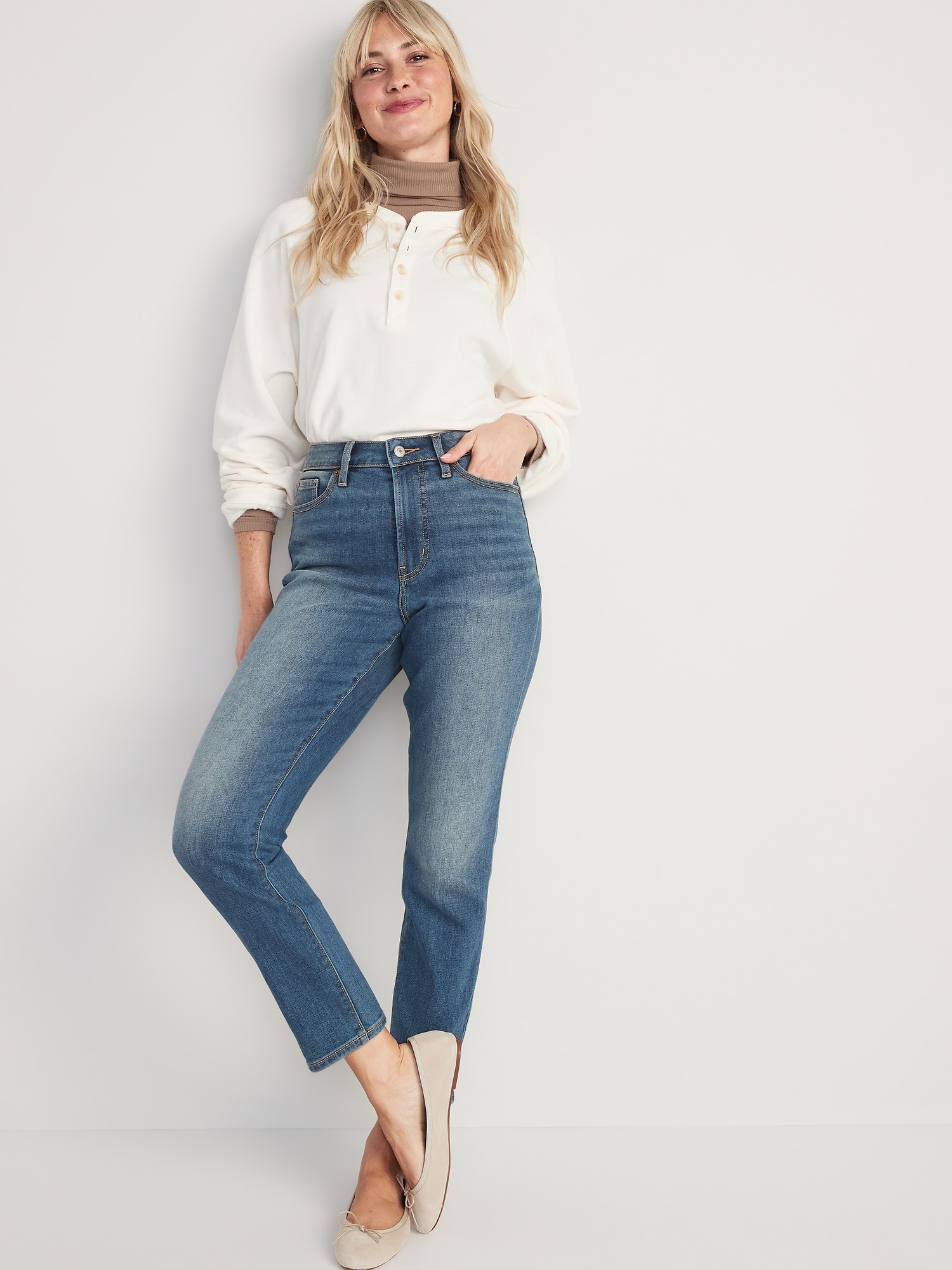 High-Waisted OG Straight Medium-Wash Built-In Warm Ankle Jeans for ...
