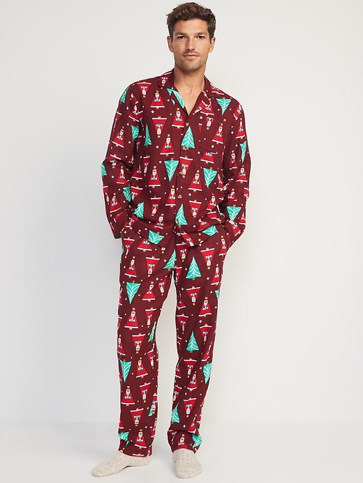 Old Navy Matching Holiday Print Flannel Pajamas Set for Men. 1