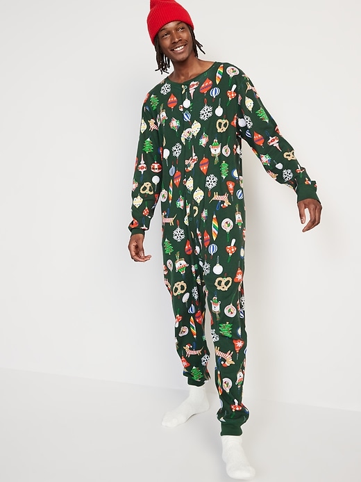 Image number 1 showing, Matching Christmas Print One-Piece Pajamas