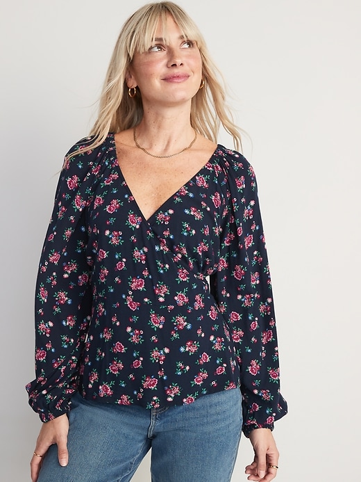 Old Navy - Puff-Sleeve Smocked Wrap Blouse for Women