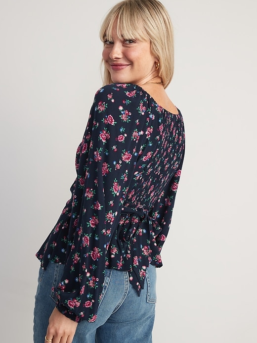 Puff Sleeve Smocked Wrap Blouse Old Navy 0664