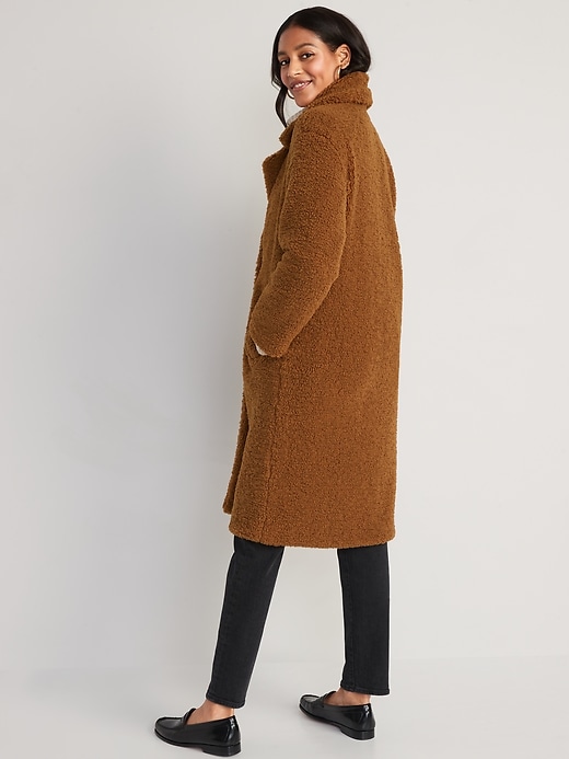 Image number 2 showing, Long Double-Breasted Sherpa Coat for Women