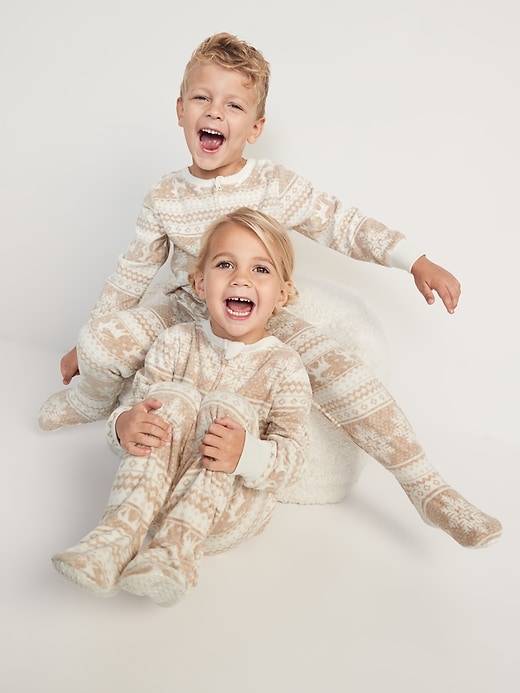 View large product image 1 of 2. Unisex Matching Printed Micro Fleece Footed One-Piece Pajamas for Toddler & Baby