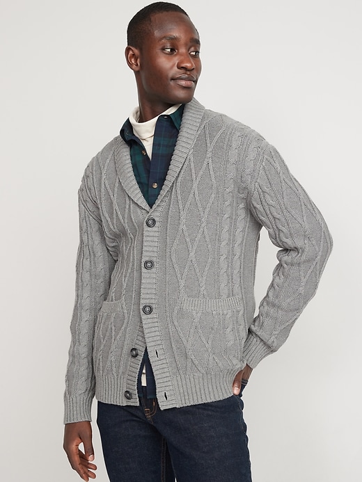 Image number 1 showing, Cable-Knit Button-Front Cardigan Sweater