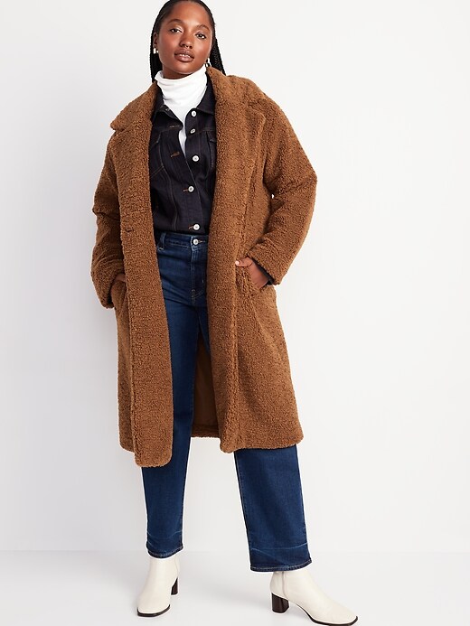 Long Double-Breasted Sherpa Coat for Women | Old Navy