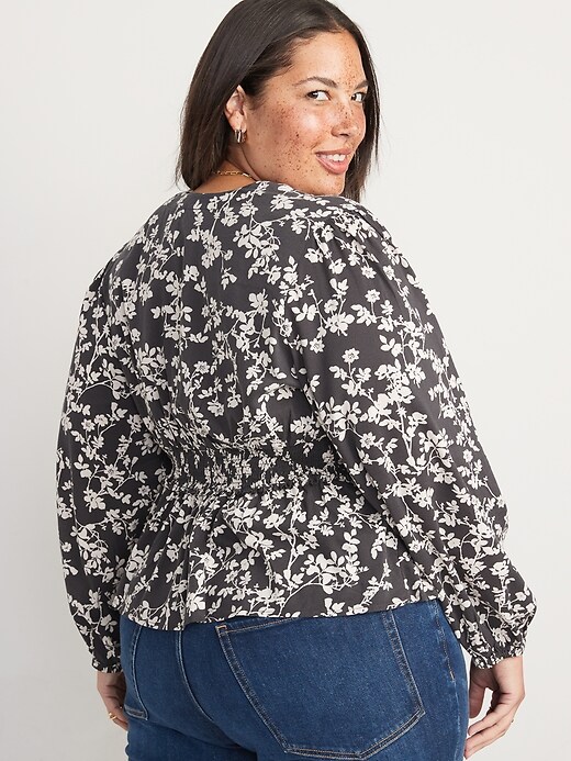 Image number 6 showing, Puff-Sleeve Floral Smocked Peplum Blouse