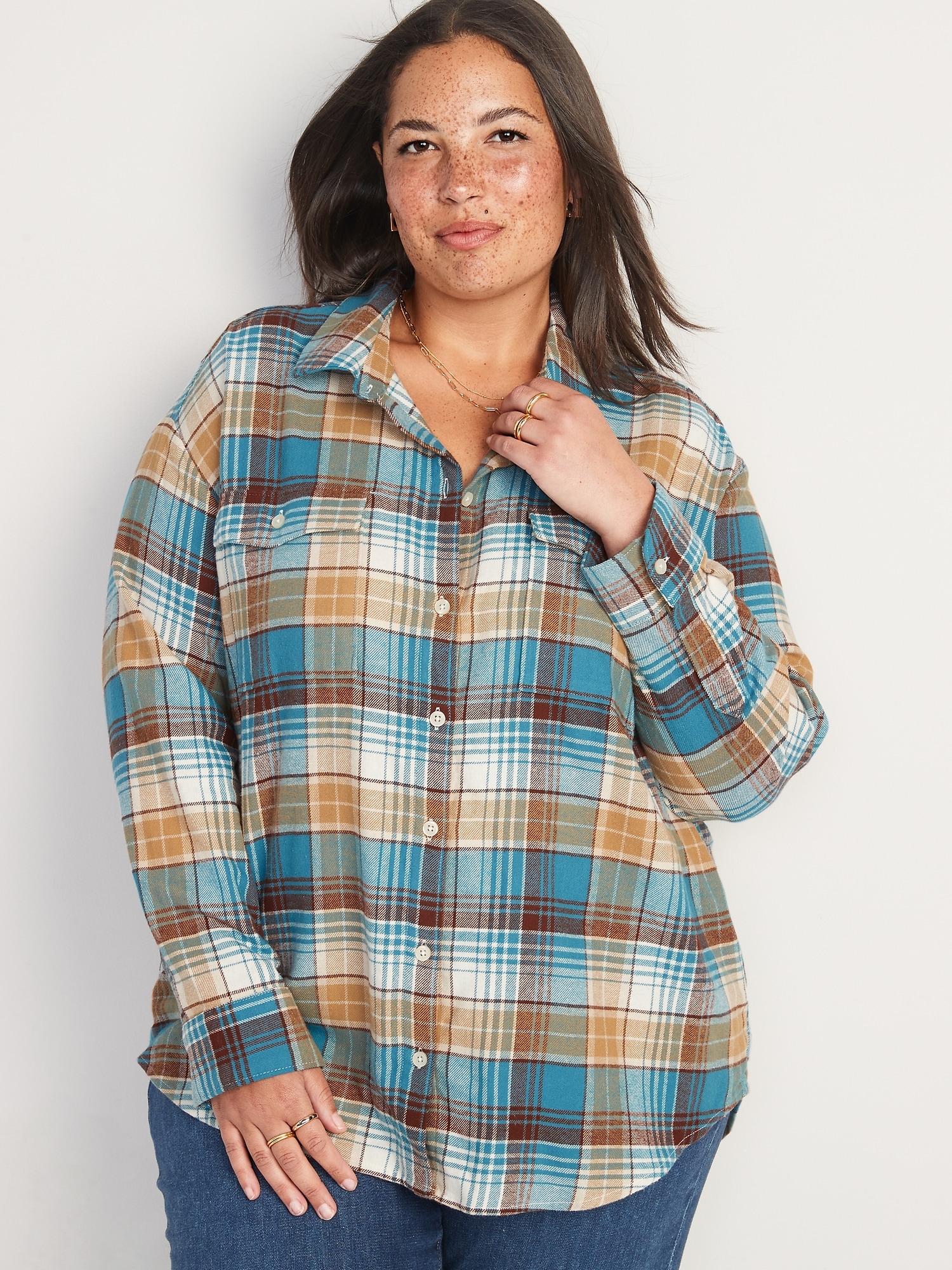 Long-Sleeve Plaid Flannel Boyfriend Tunic Shirt for Women | Old Navy