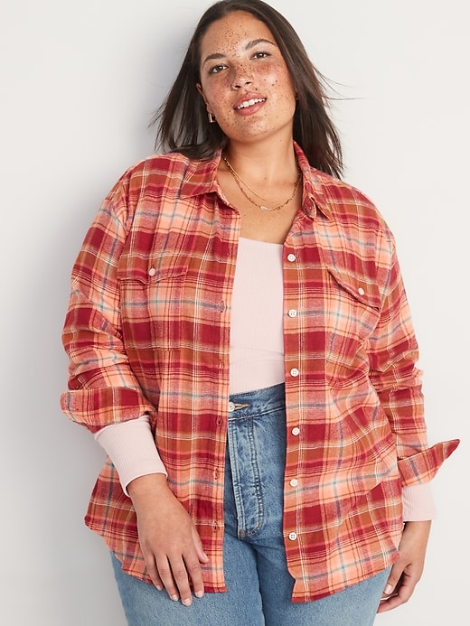 Image number 7 showing, Long-Sleeve Plaid Flannel Boyfriend Tunic Shirt for Women