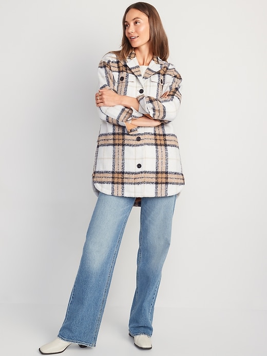 Image number 3 showing, Printed Flannel Long Utility Shacket for Women