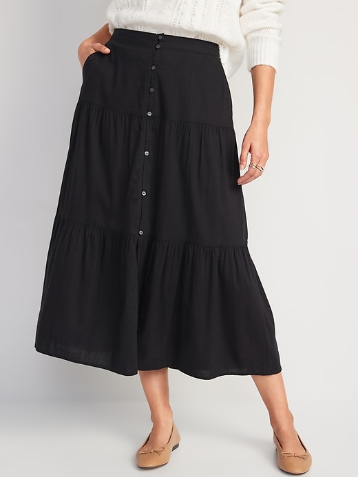 Image number 1 showing, Tiered Button-Front Maxi Skirt for Women