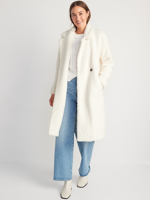 Image number 1 showing, Long Double-Breasted Sherpa Coat for Women