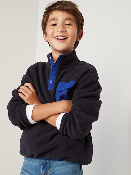 View large product image 1 of 3. Mock-Neck Snap-Front Micro Fleece Pullover Sweatshirt for Boys