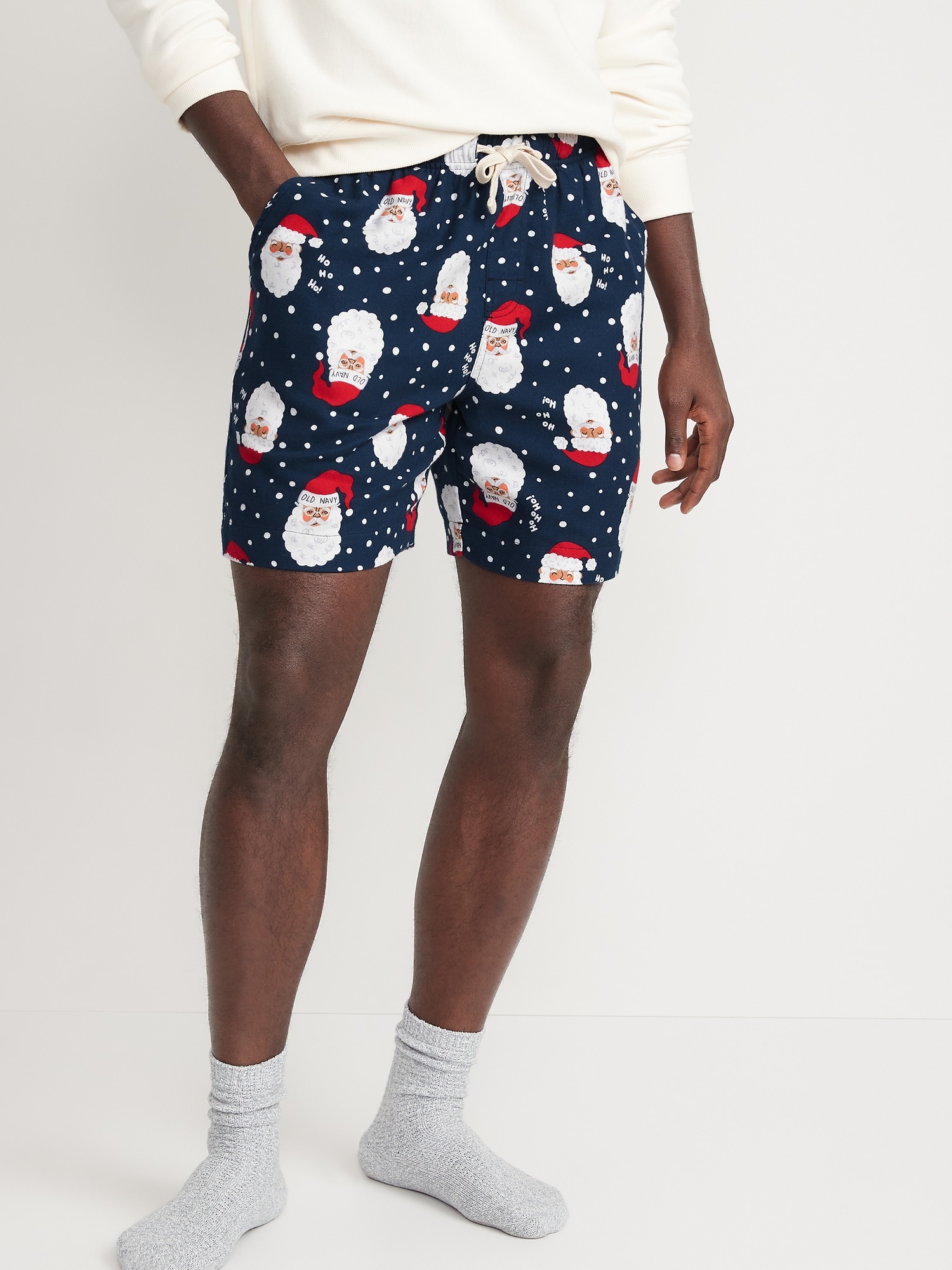 Matching Printed Flannel Pajama Boxer Shorts for Men 7inch inseam