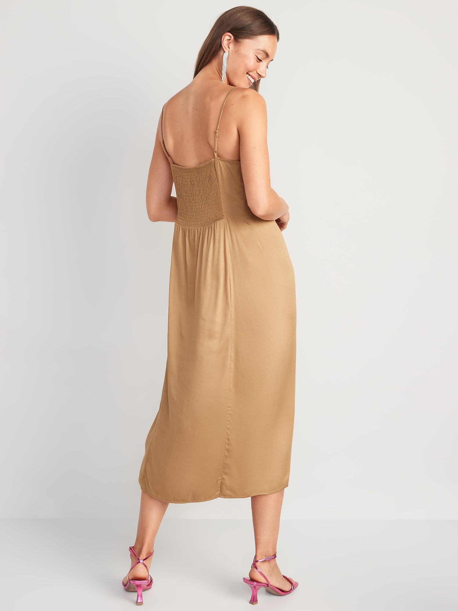 Satin Smocked Midi Slip Dress Old Navy 6334