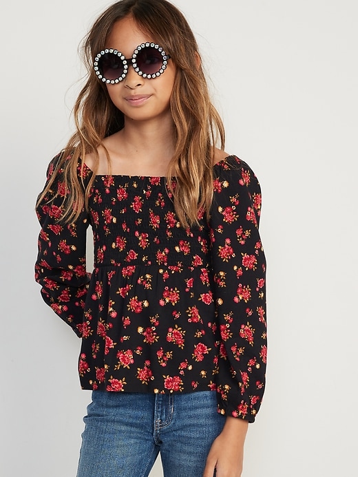 Old Navy LongSleeve Smocked FloralPrint Cutout Bow Top for Girls