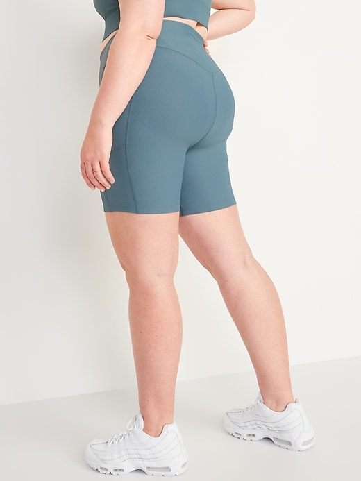 Image number 6 showing, High-Waisted PowerSoft Rib-Knit Side-Pocket Compression Biker Shorts -- 8-inch inseam