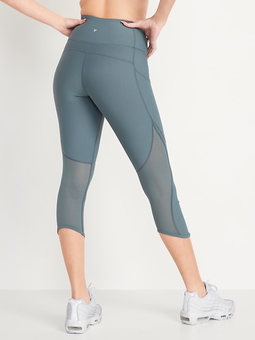 Image number 2 showing, High-Waisted PowerSoft Mesh-Panel Crop Leggings