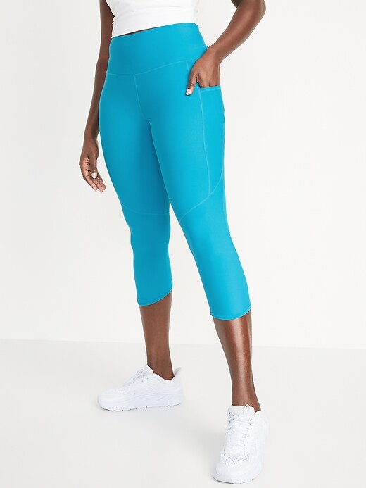 Image number 5 showing, High-Waisted PowerSoft Mesh-Panel Crop Leggings