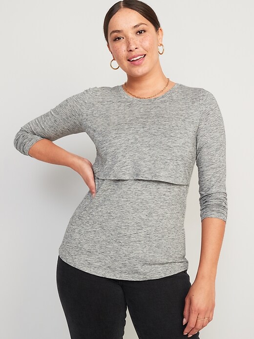 View large product image 1 of 1. Maternity Double-Layer Long-Sleeve Nursing Top