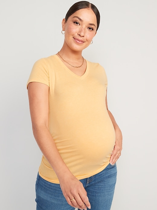 Image number 1 showing, Maternity V-Neck Side-Shirred T-Shirt