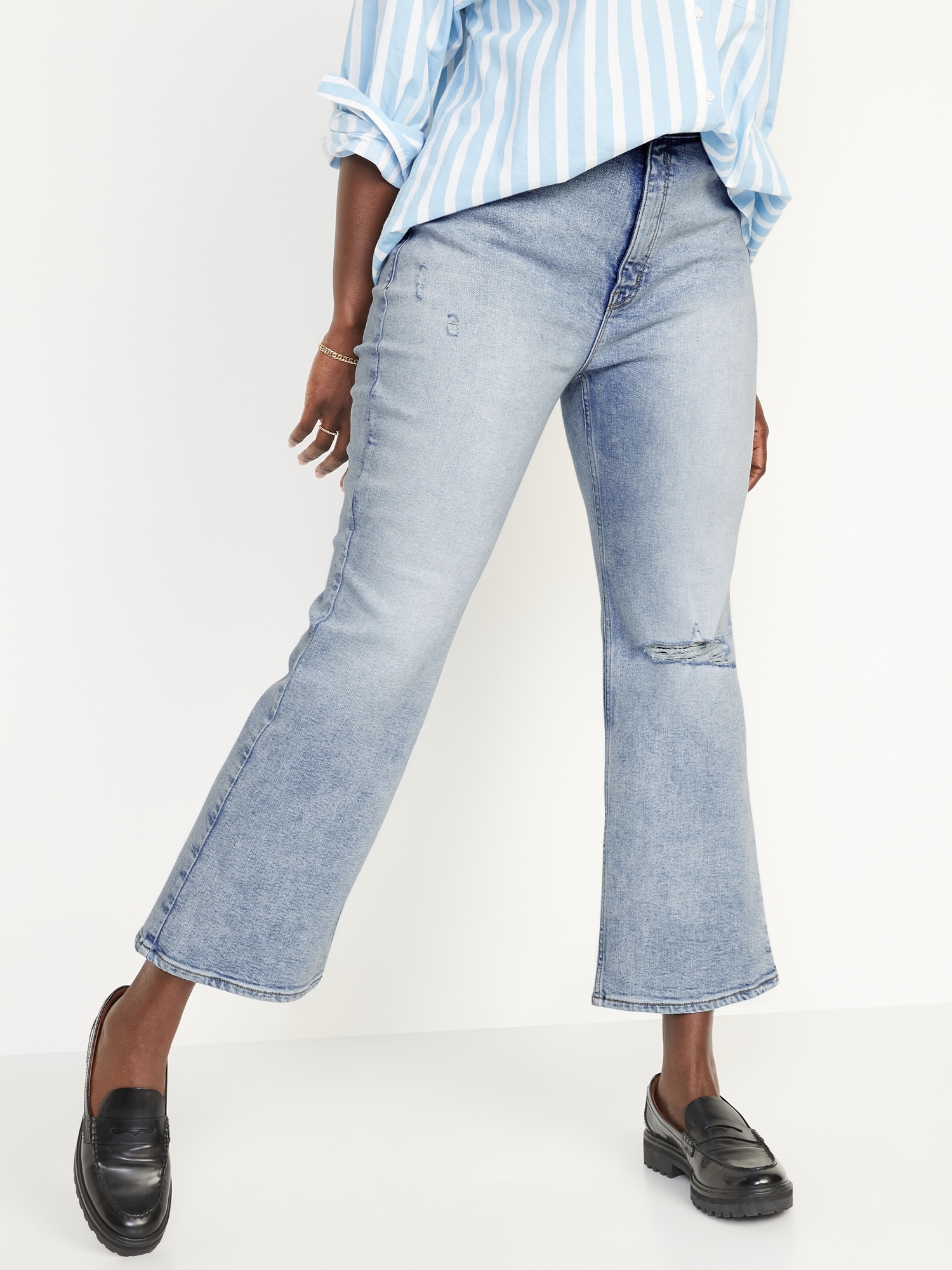 Higher High-Waisted Cropped Ripped Flare Jeans for Women