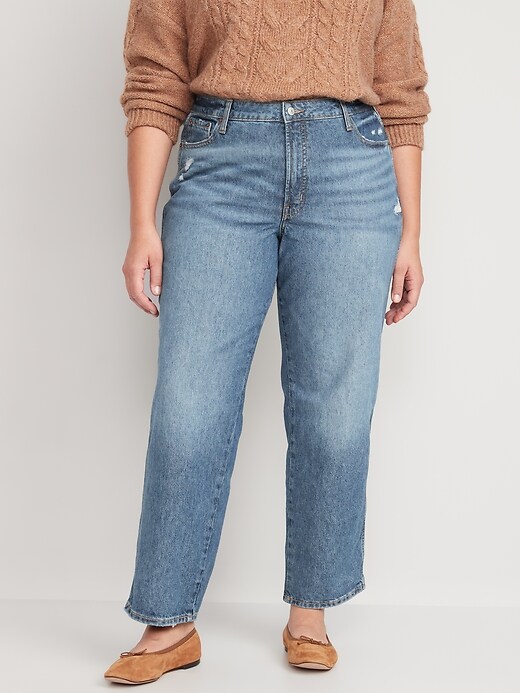 Image number 5 showing, High-Waisted O.G. Loose Cotton-Hemp Blend Ripped Non-Stretch Jeans for Women