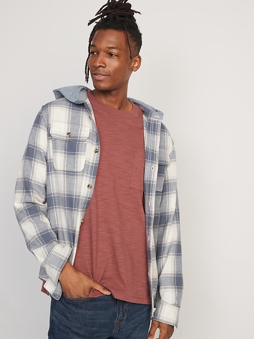 Hooded Soft-Brushed Flannel Shirt for Men | Old Navy