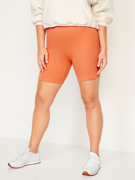 Image number 5 showing, High-Waisted Rib-Knit Long Biker Shorts for Women -- 8-inch inseam