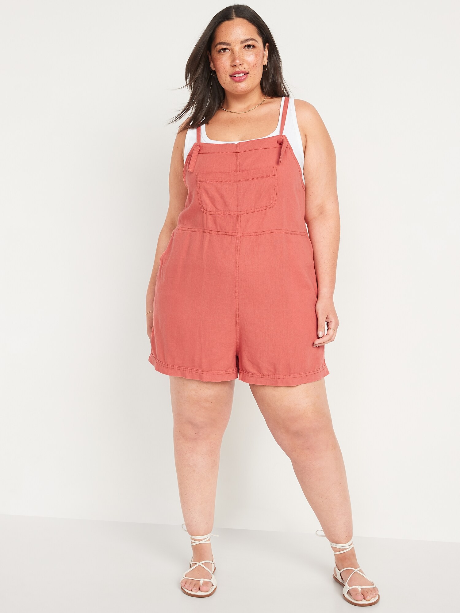 Sleeveless Linen-Blend Utility Romper for Women -- 3-inch inseam