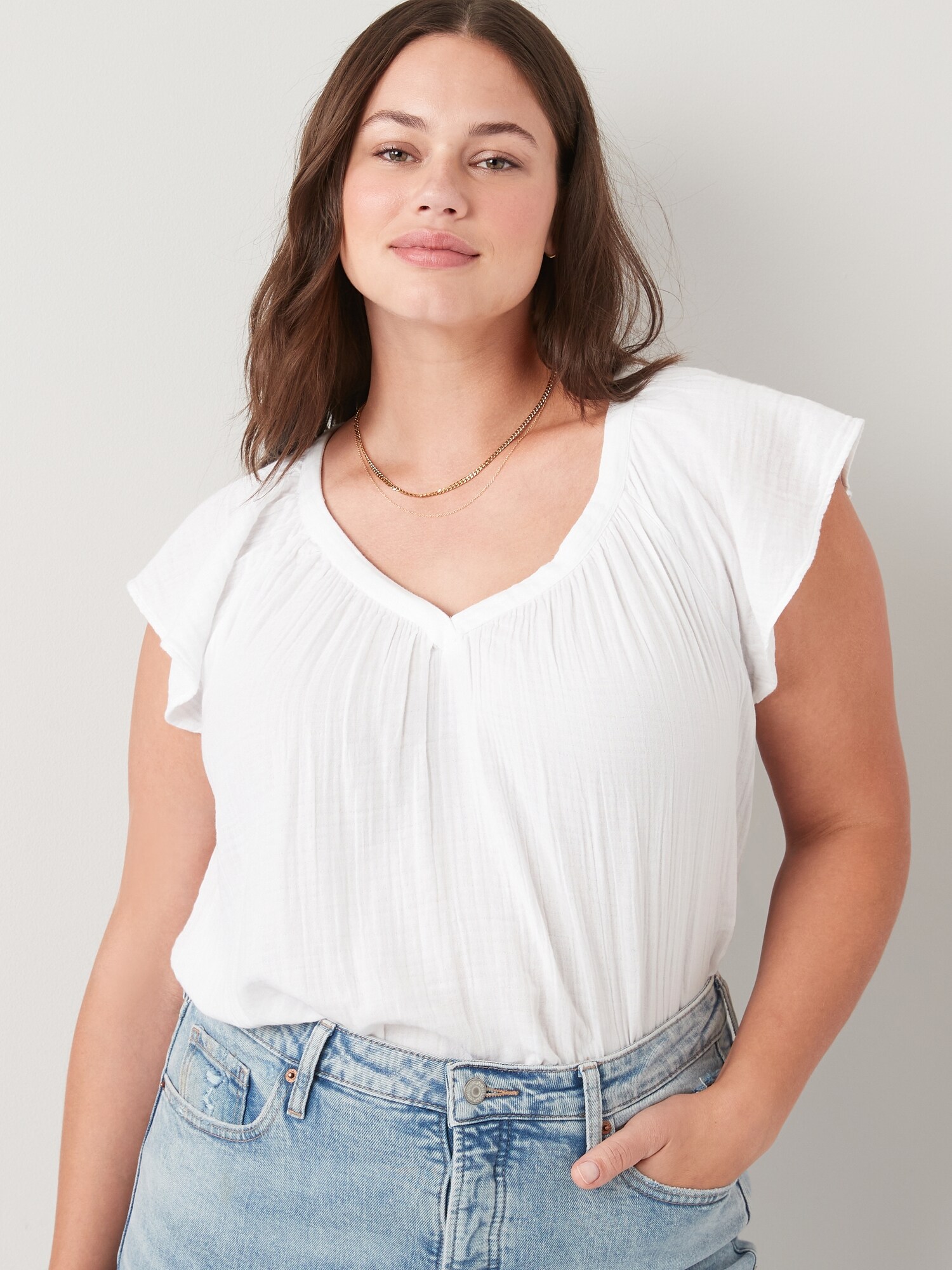 Flutter-Sleeve V-Neck Swing Blouse | Old Navy