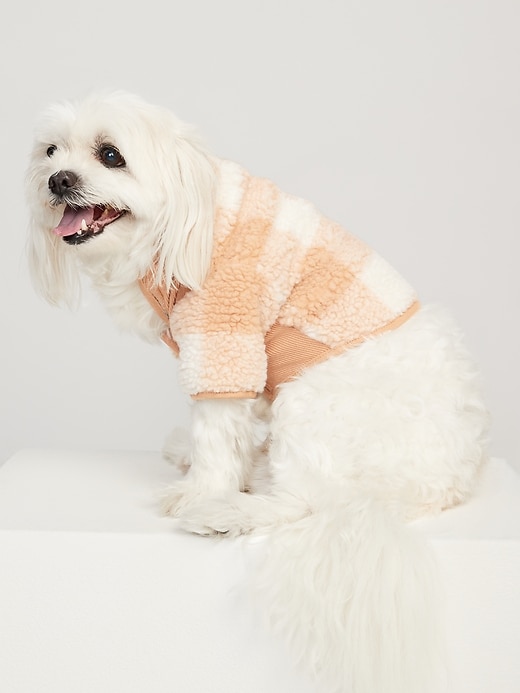 View large product image 1 of 2. Rib-Paneled Gingham Sherpa Jacket for Pets