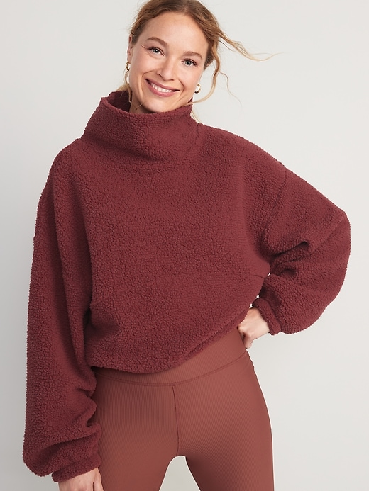 Image number 1 showing, Cropped Sherpa Turtleneck Sweater