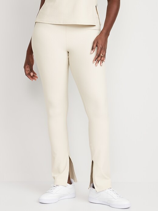 Image number 5 showing, Extra High-Waisted PowerSoft Rib-Knit Split Flare Leggings for Women