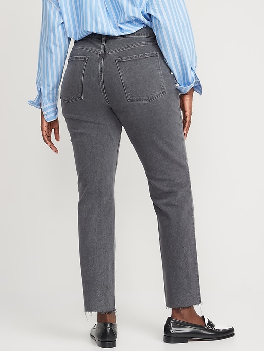 Image number 6 showing, High-Waisted Button-Fly Slouchy Straight Cut-Off Gray Jeans for Women