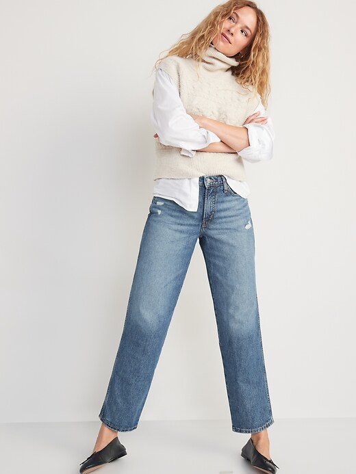 Image number 3 showing, High-Waisted O.G. Loose Cotton-Hemp Blend Ripped Non-Stretch Jeans for Women
