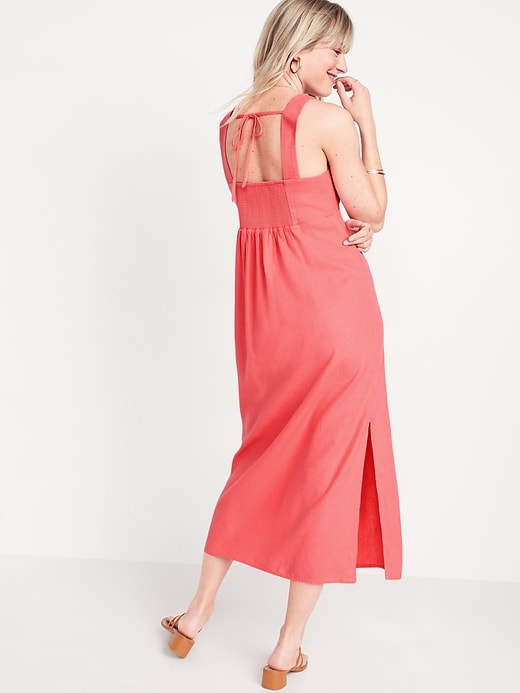Image number 2 showing, Sleeveless V-Neck Tie-Back Smocked Maxi Shift Dress for Women