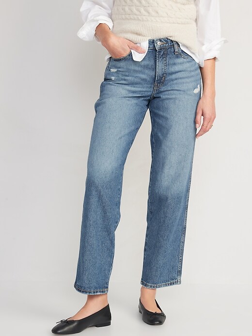Image number 1 showing, High-Waisted O.G. Loose Cotton-Hemp Blend Ripped Non-Stretch Jeans for Women