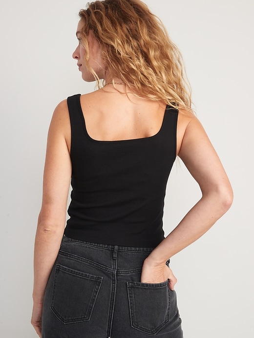 Image number 2 showing, Fitted Square-Neck Ultra-Cropped Rib-Knit Tank Top