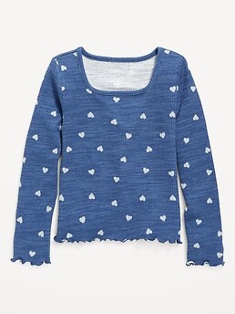 Cozy Rib-Knit Long-Sleeve Printed Top for Girls | Old Navy