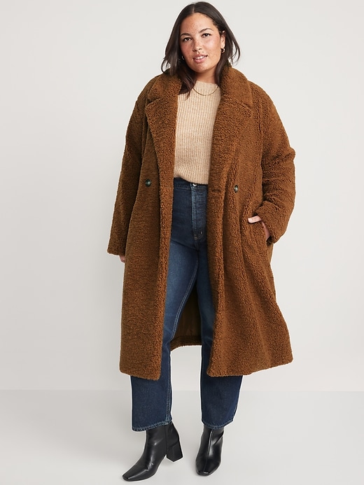 Image number 7 showing, Long Double-Breasted Sherpa Coat for Women