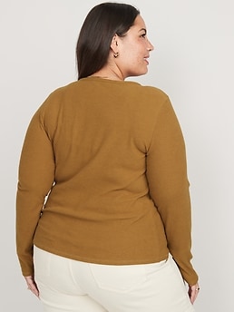 Plush Long-Sleeve Rib-Knit Slim-Fit T-Shirt for Women