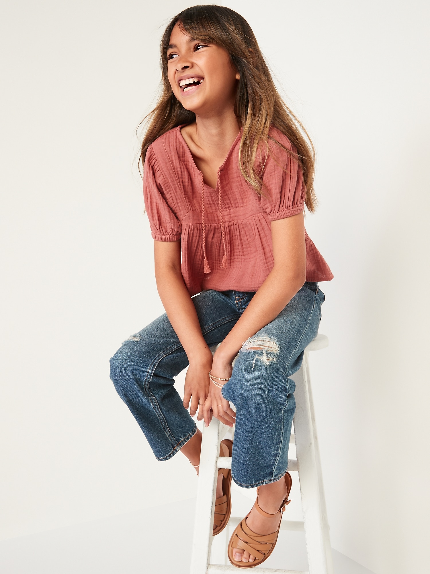 High-Waisted Slouchy Straight Jeans for Girls | Old Navy