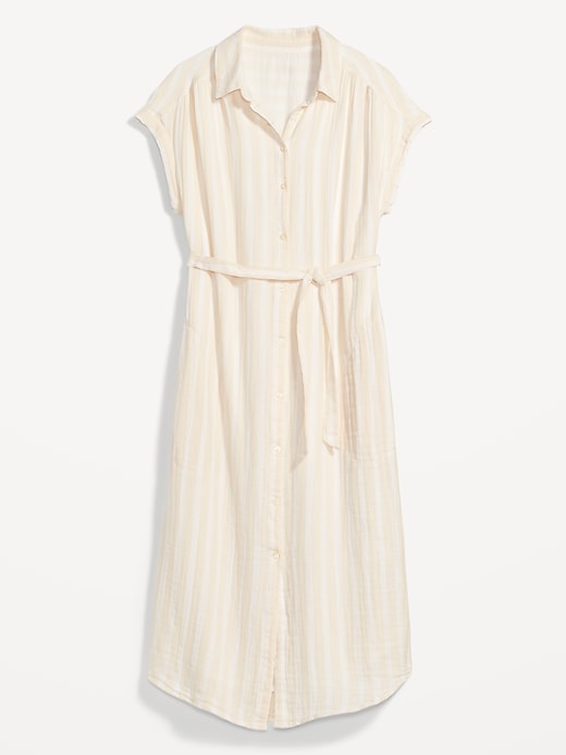 Image number 4 showing, Short-Sleeve Waist-Defined Striped Midi Shirt Dress
