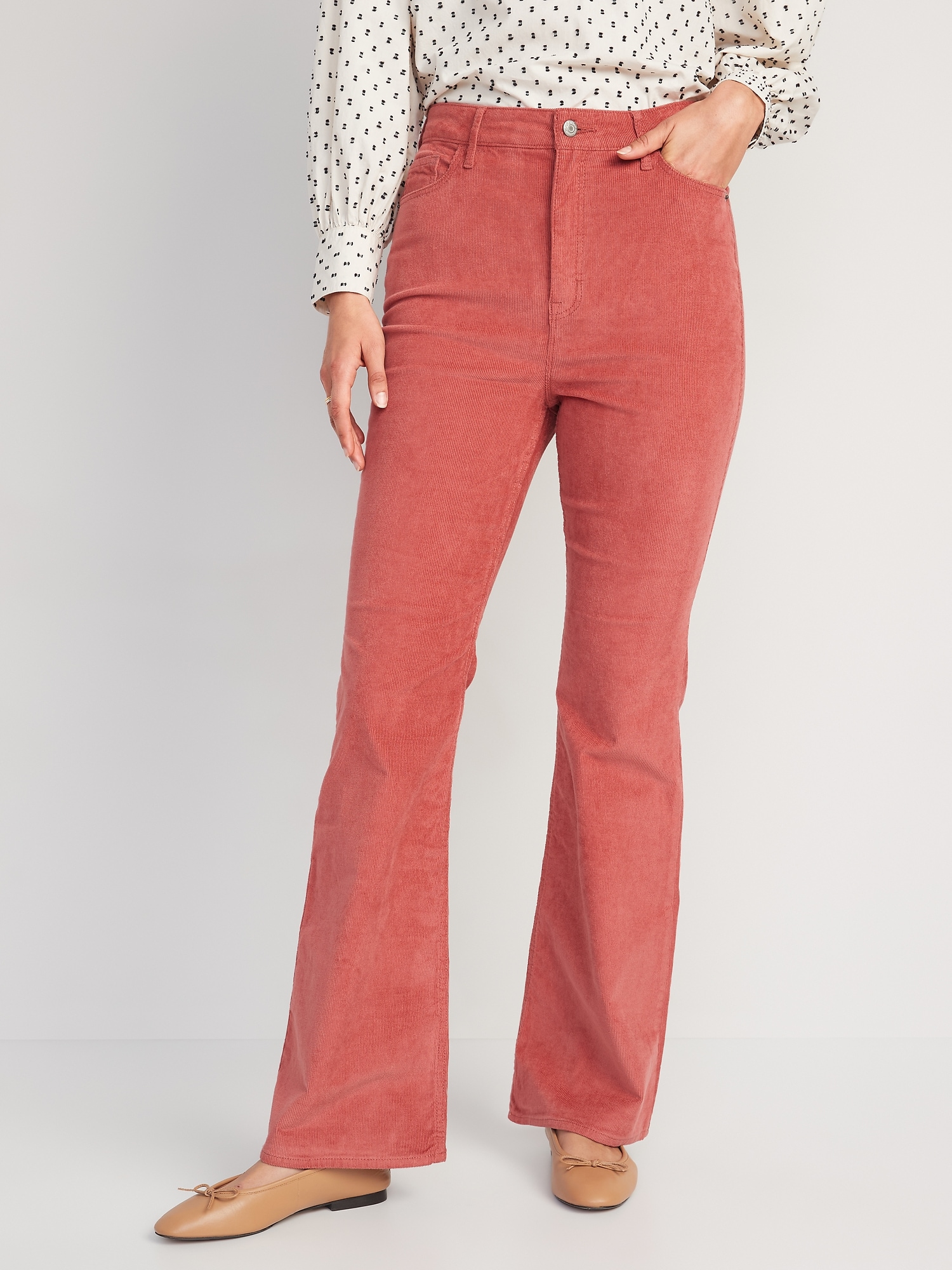 Old Navy Higher High-Waisted Flare Corduroy Pants for Women pink. 1