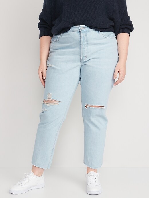 Image number 7 showing, High-Waisted Button-Fly Slouchy Straight Ripped Cropped Non-Stretch Jeans